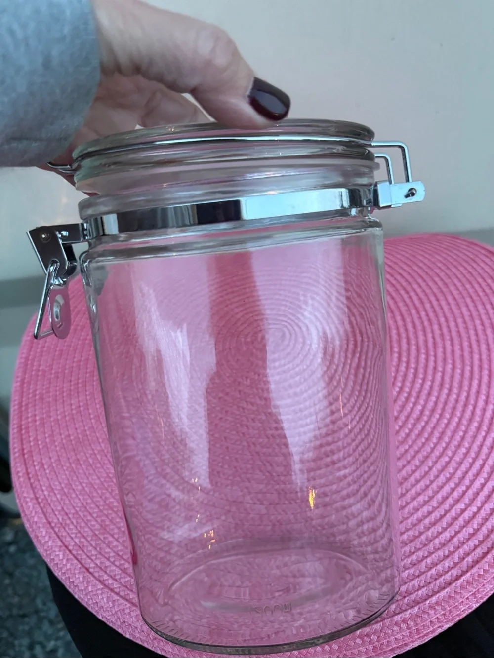 Clear Glass Airtight Storage Jar with Metal Clamp Lid Oblong Oval